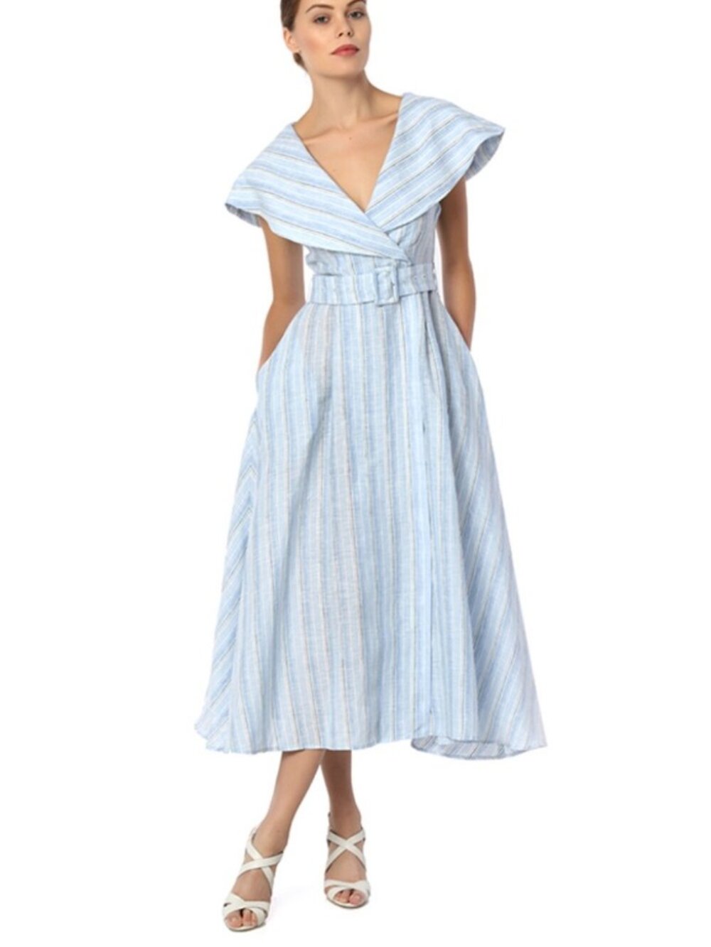 ISO Gul Hurgel Blue Linen Midi Dress